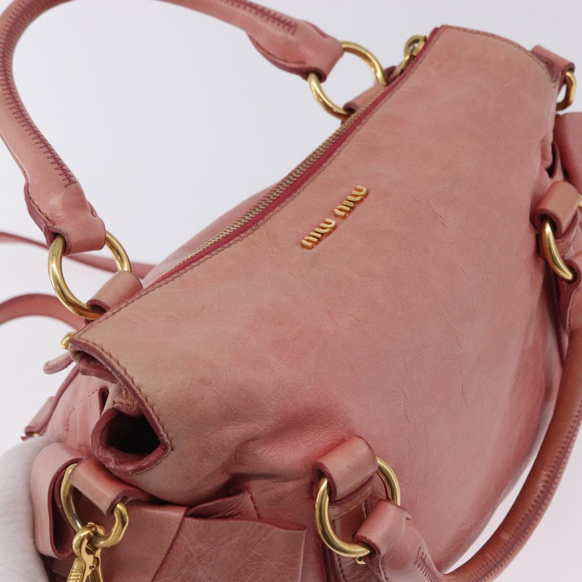Miu Miu Vitellolux Hand Bag Leather 2way Pink Gold Auth 202259M