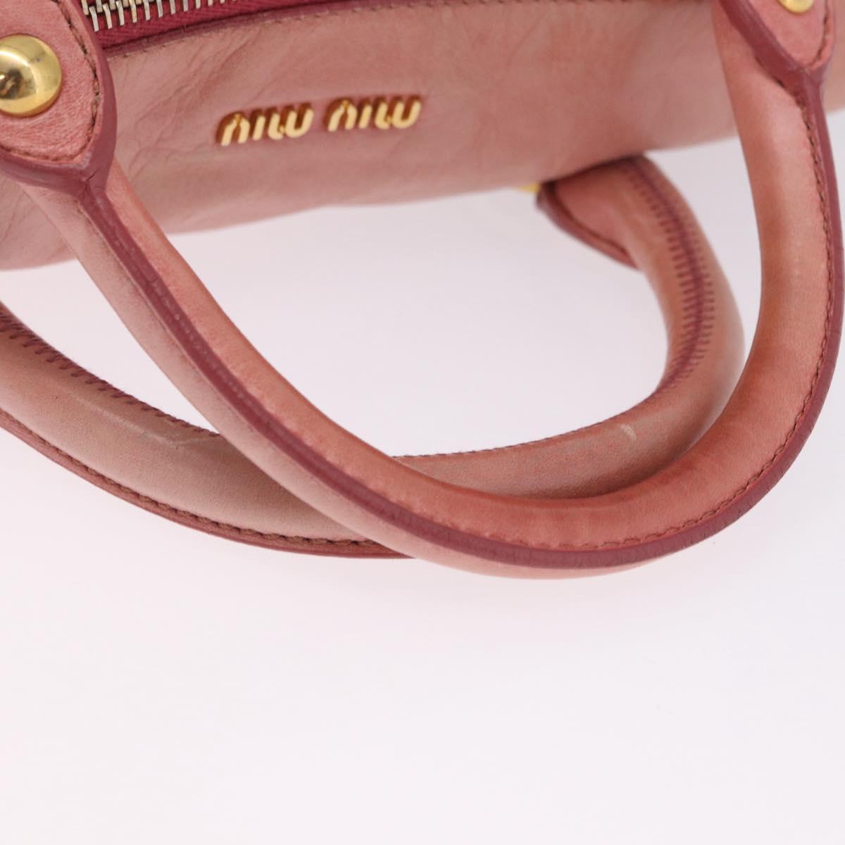 Miu Miu Vitellolux Hand Bag Leather 2way Pink Gold Auth 202259M
