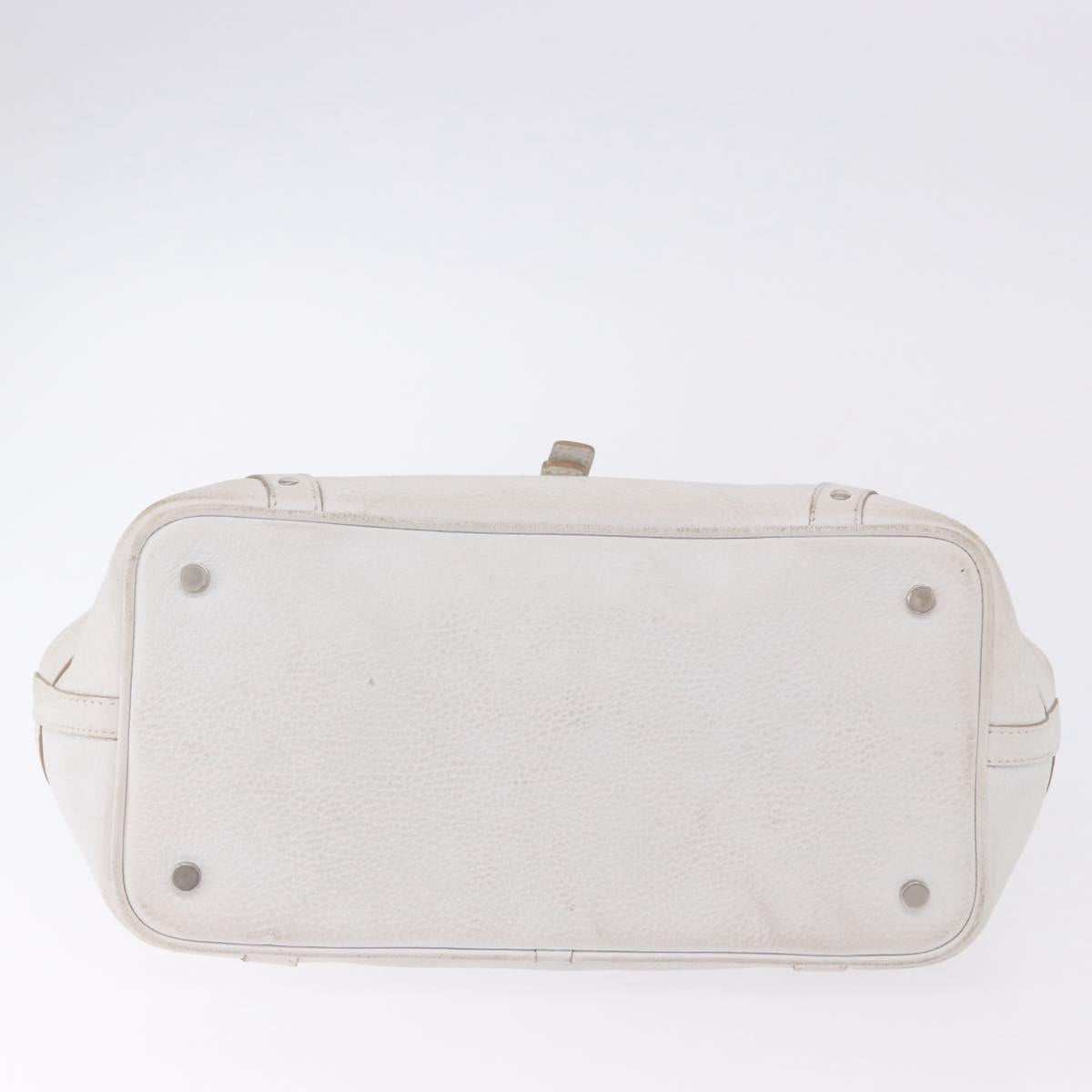BURBERRY Hand Bag Leather White Silver Auth 202261