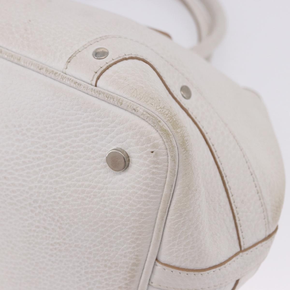 BURBERRY Hand Bag Leather White Silver Auth 202261