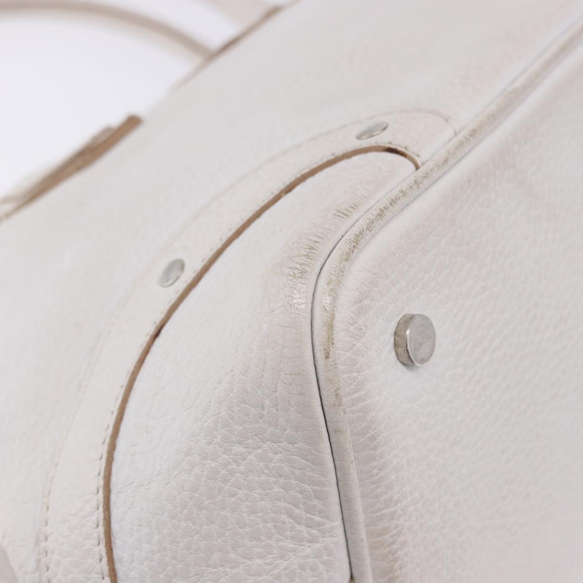 BURBERRY Hand Bag Leather White Silver Auth 202261