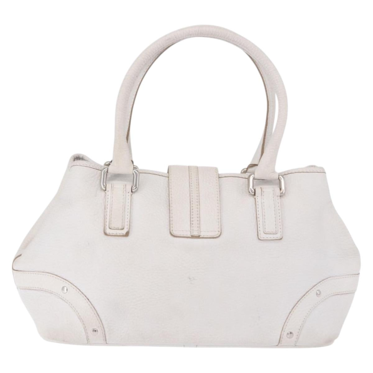 BURBERRY Hand Bag Leather White Silver Auth 202261