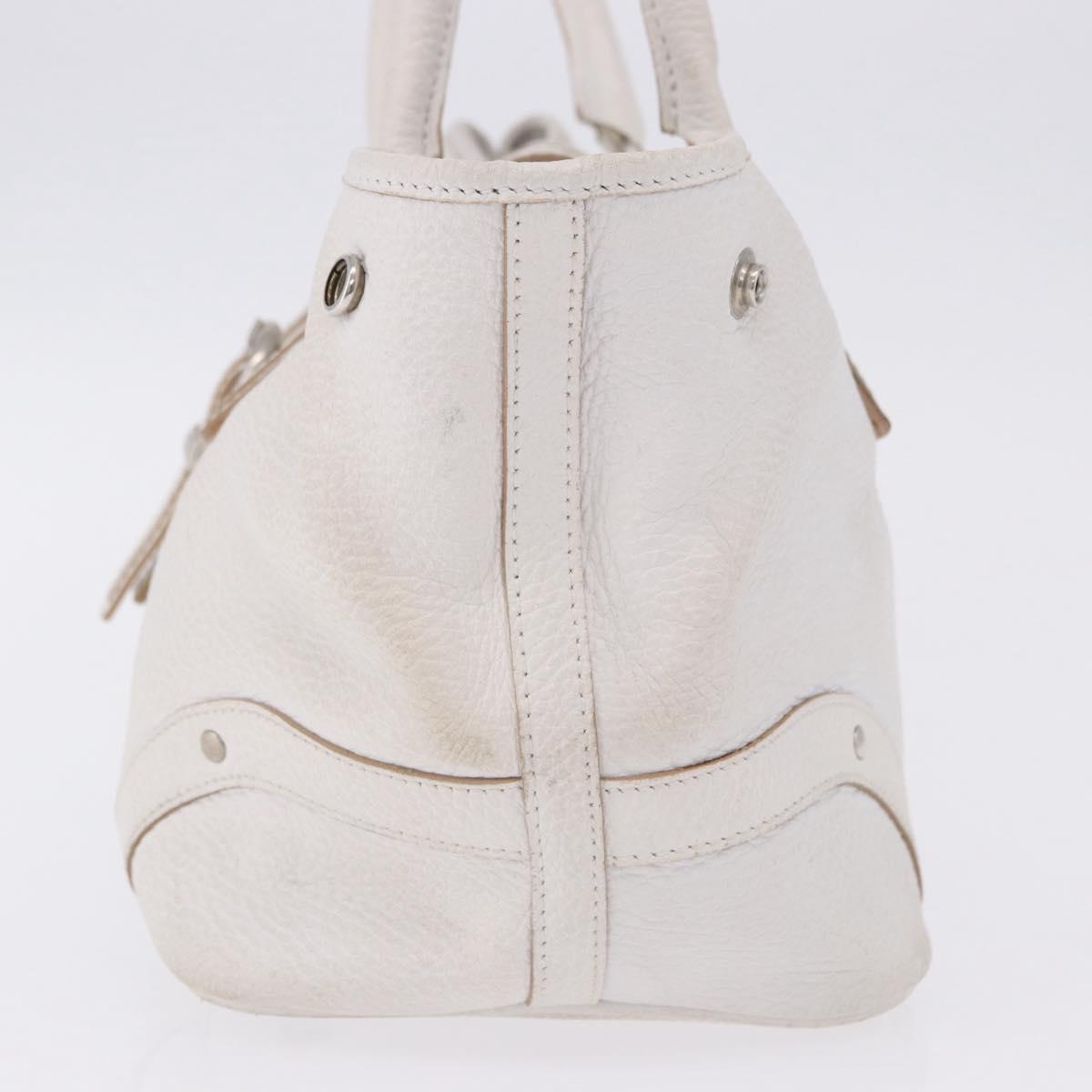 BURBERRY Hand Bag Leather White Silver Auth 202261