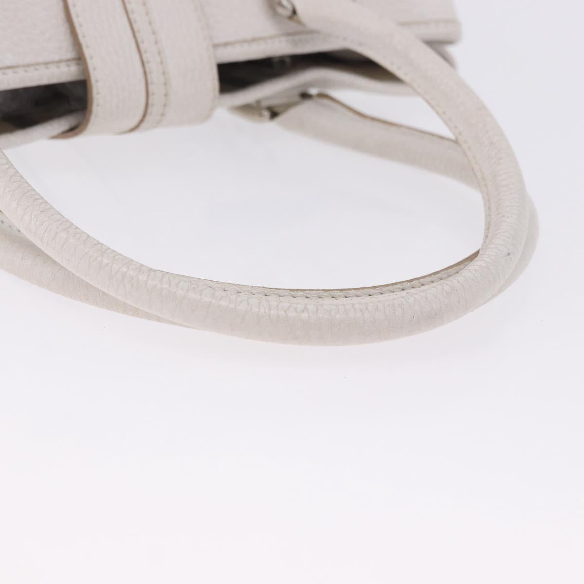 BURBERRY Hand Bag Leather White Silver Auth 202261
