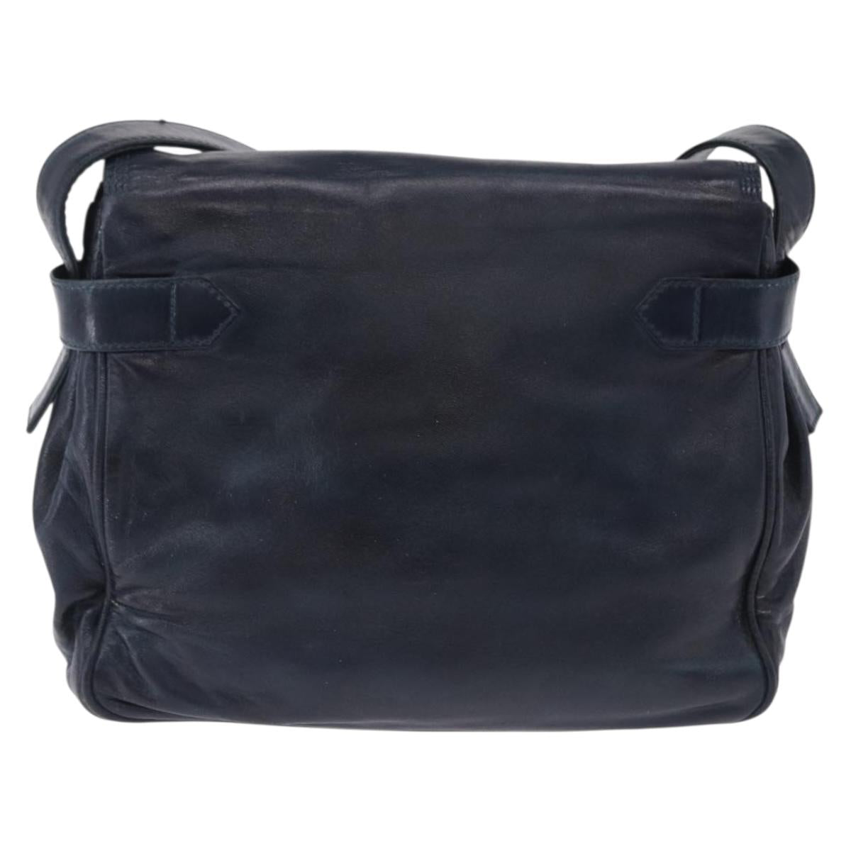 LOEWE Shoulder Bag Leather Navy Gold Tone Auth 202262
