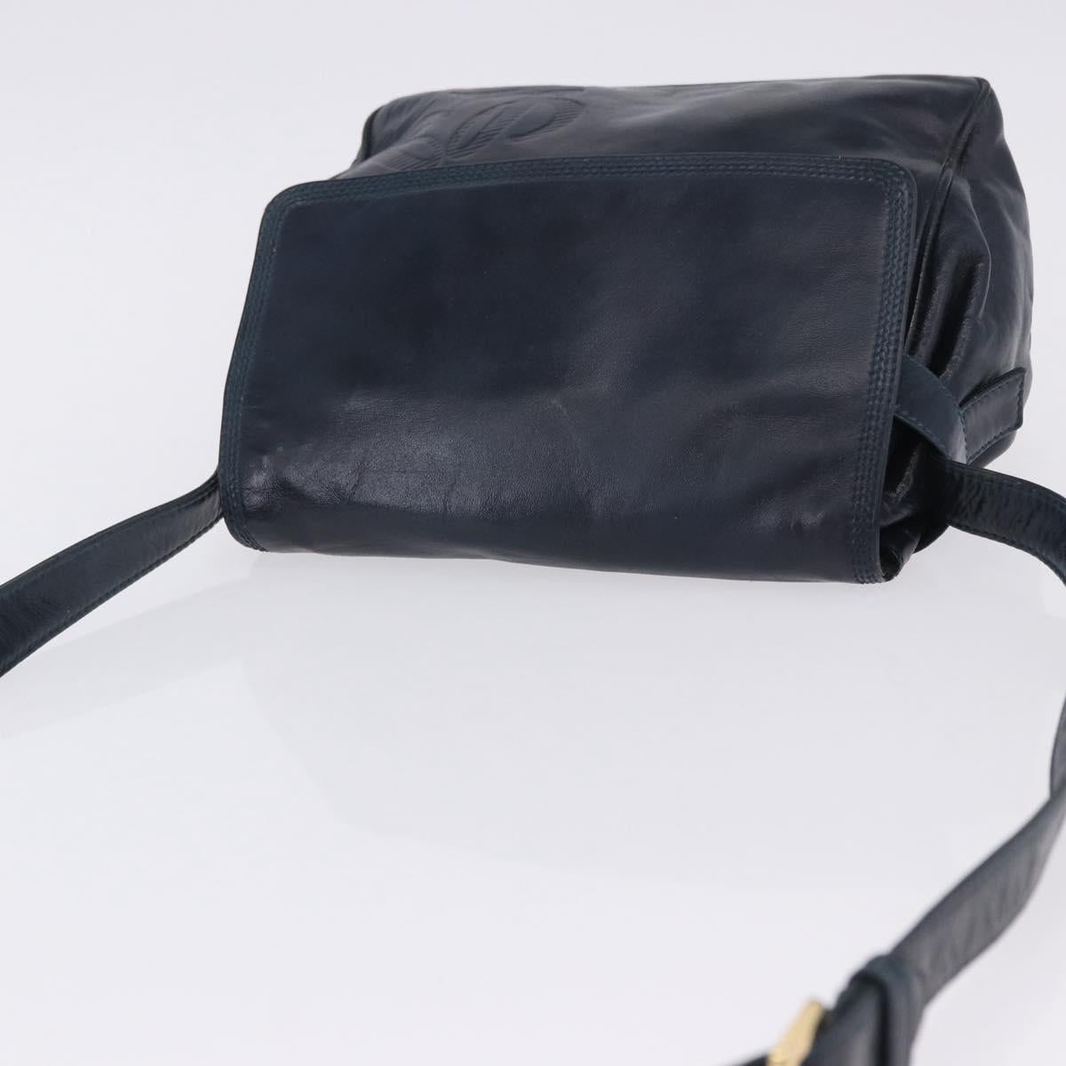 LOEWE Shoulder Bag Leather Navy Gold Tone Auth 202262