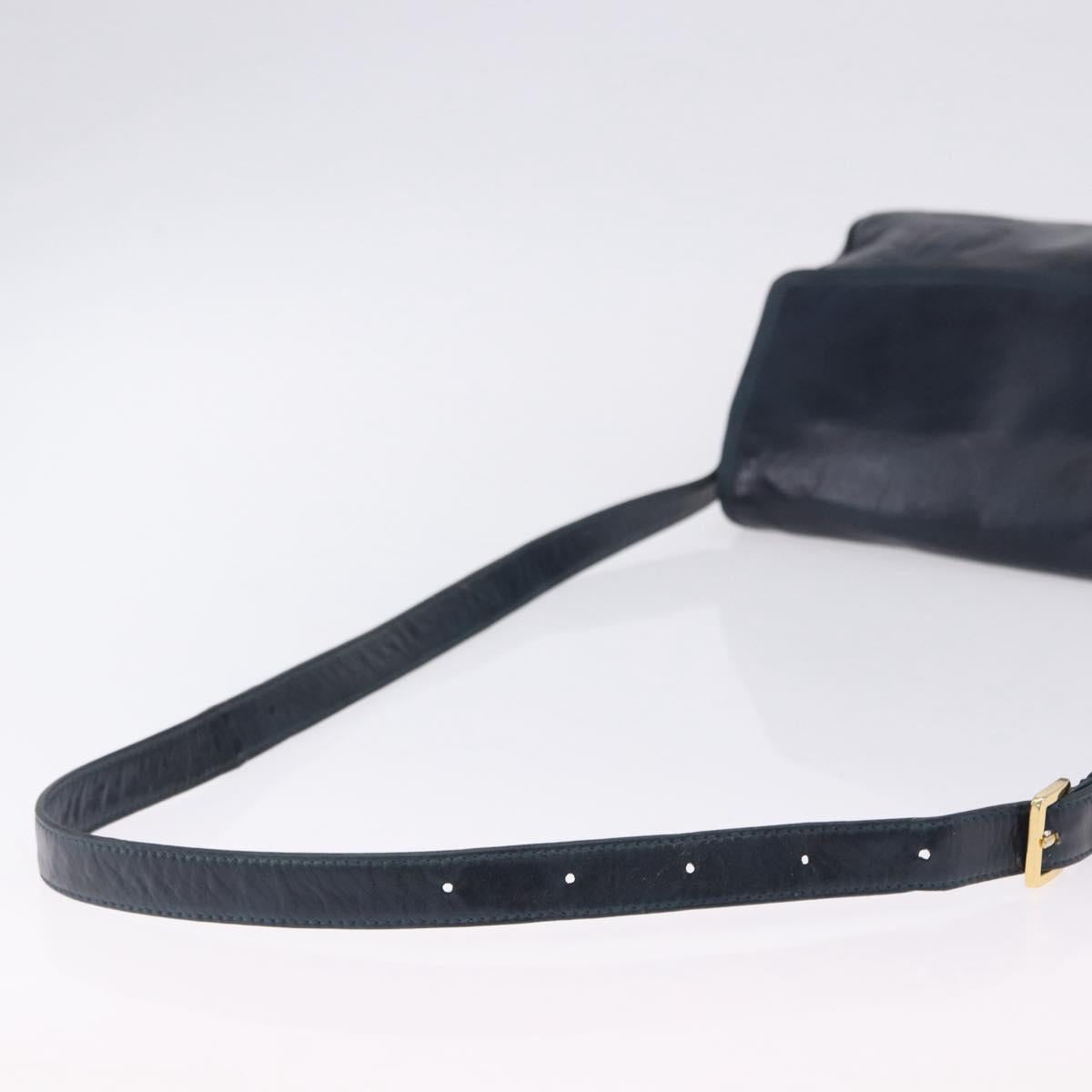 LOEWE Shoulder Bag Leather Navy Gold Tone Auth 202262