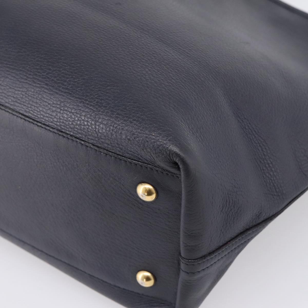 SAINT LAURENT Tote Bag Leather Navy Gold Tone Auth 202263A
