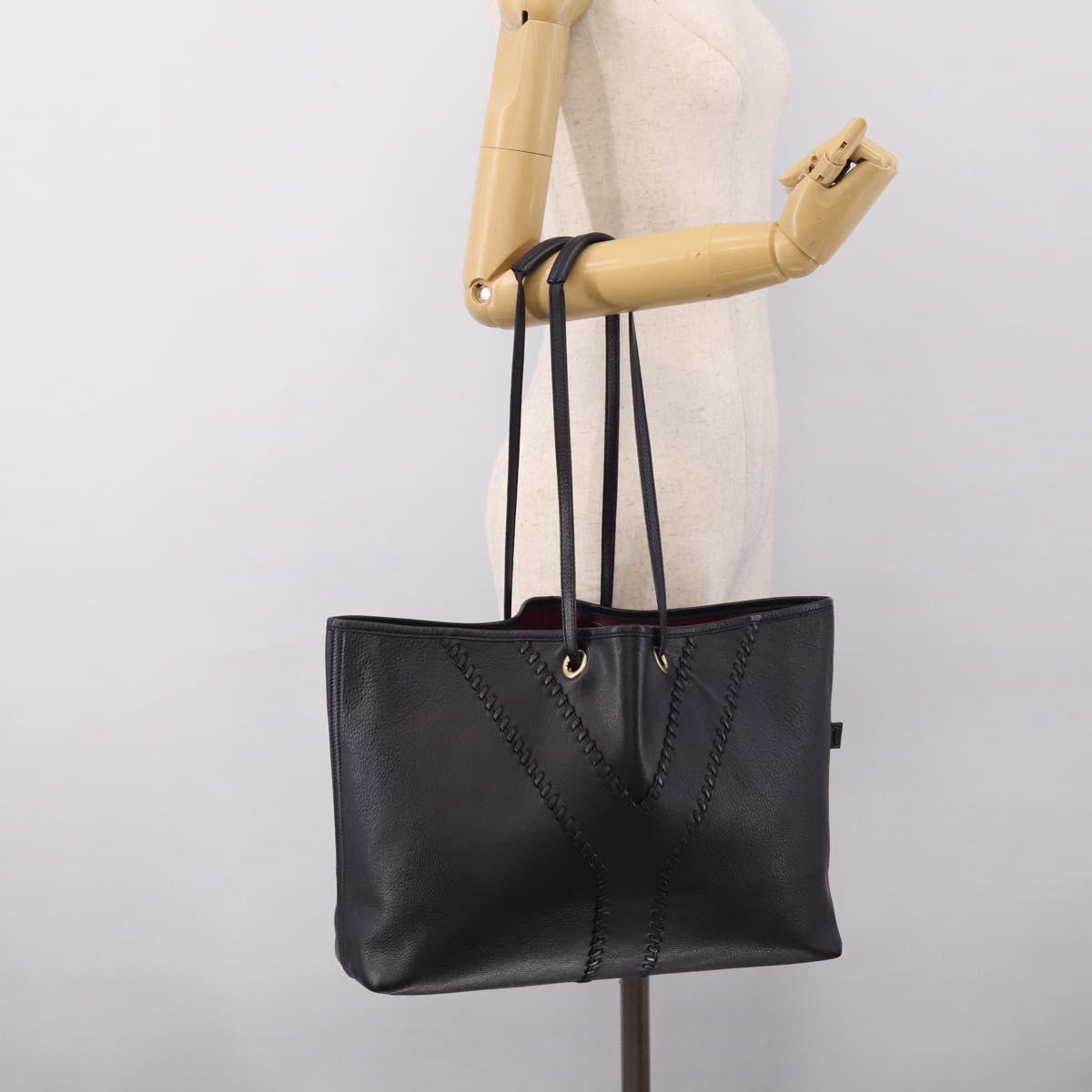 SAINT LAURENT Tote Bag Leather Navy Gold Tone Auth 202263A