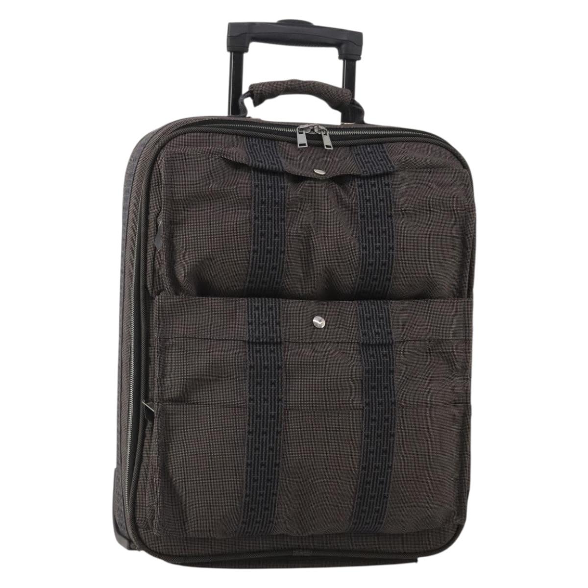 HERMES Her Line Suitcase Canvas Gray Silver Auth 202265