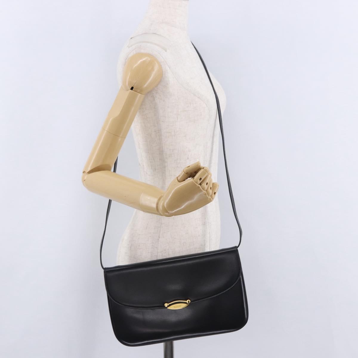 BALLY Shoulder Bag Leather Black Gold Tone Auth 202267A