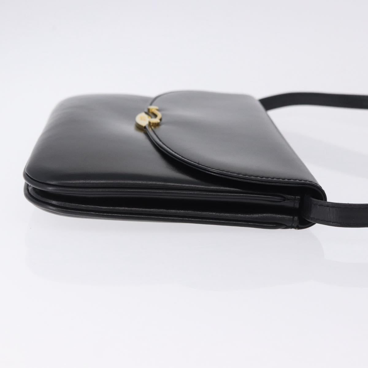 BALLY Shoulder Bag Leather Black Gold Tone Auth 202267A