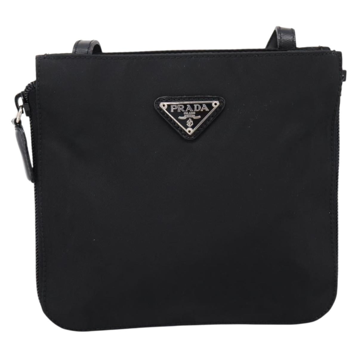 PRADA Shoulder Bag Nylon Black Silver Auth 202271A