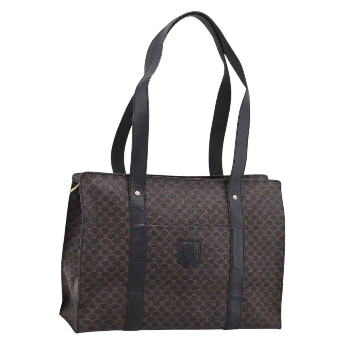 CELINE Macadam Tote Bag PVC Leather Black Gold Tone Auth 202273