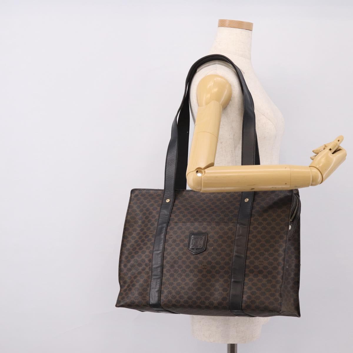 CELINE Macadam Tote Bag PVC Leather Black Gold Tone Auth 202273