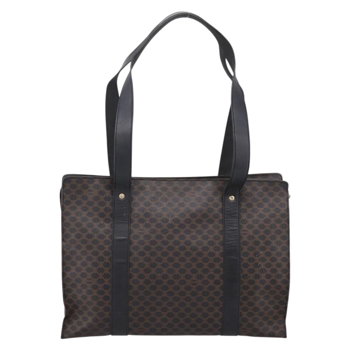 CELINE Macadam Tote Bag PVC Leather Black Gold Tone Auth 202273