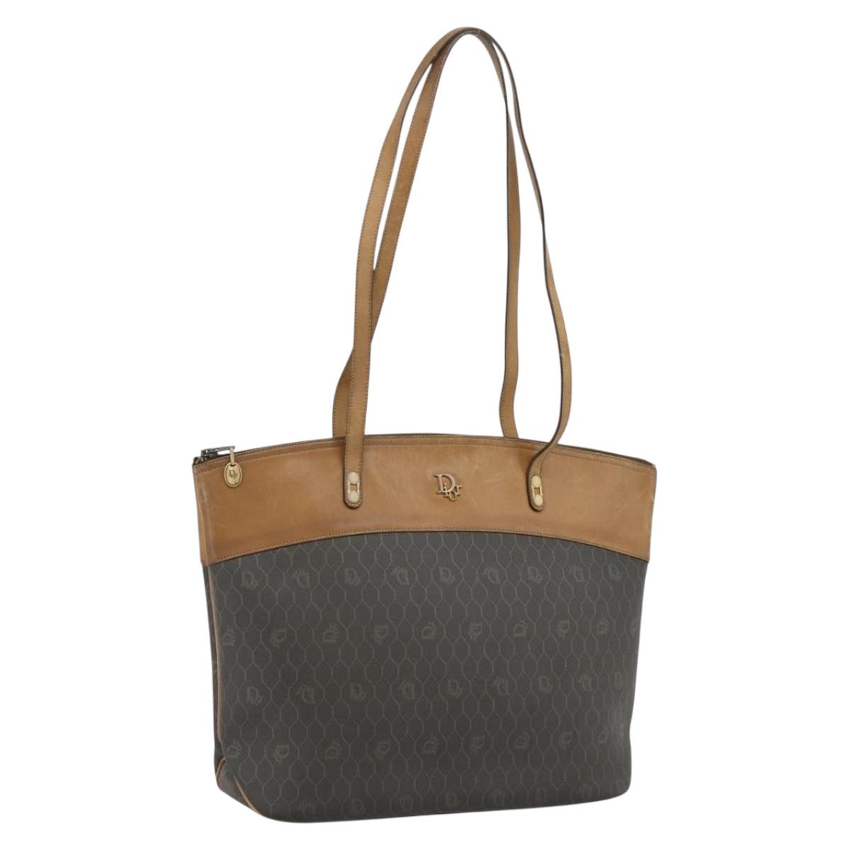 Christian Dior Honeycomb Tote Bag PVC Leather Khaki Gold Tone Auth 202274