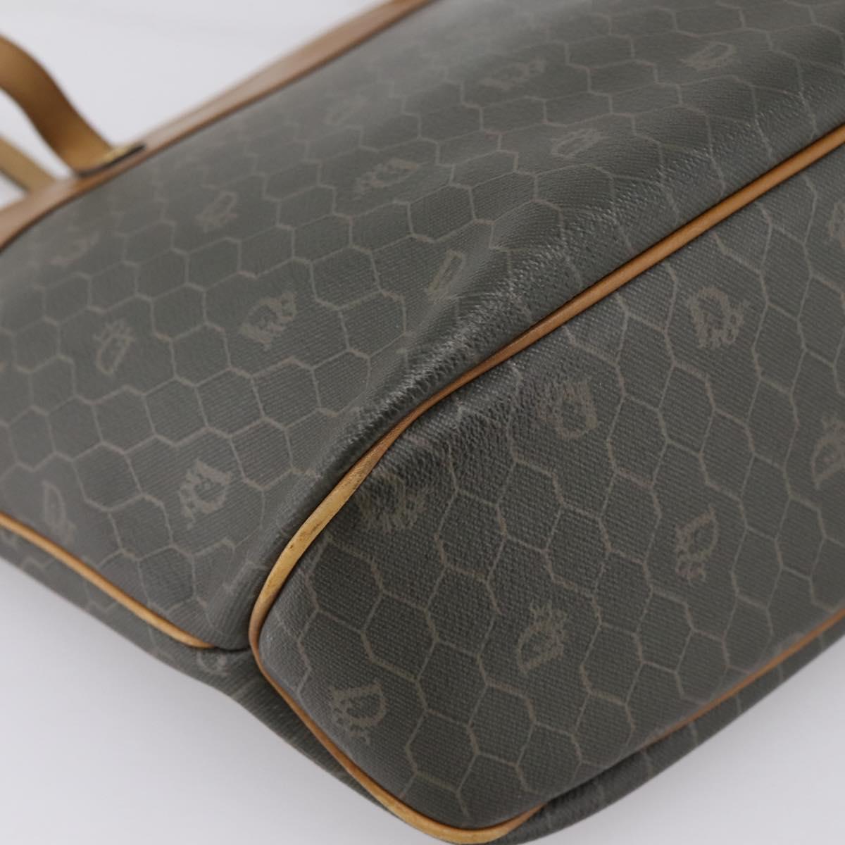 Christian Dior Honeycomb Tote Bag PVC Leather Khaki Gold Tone Auth 202274