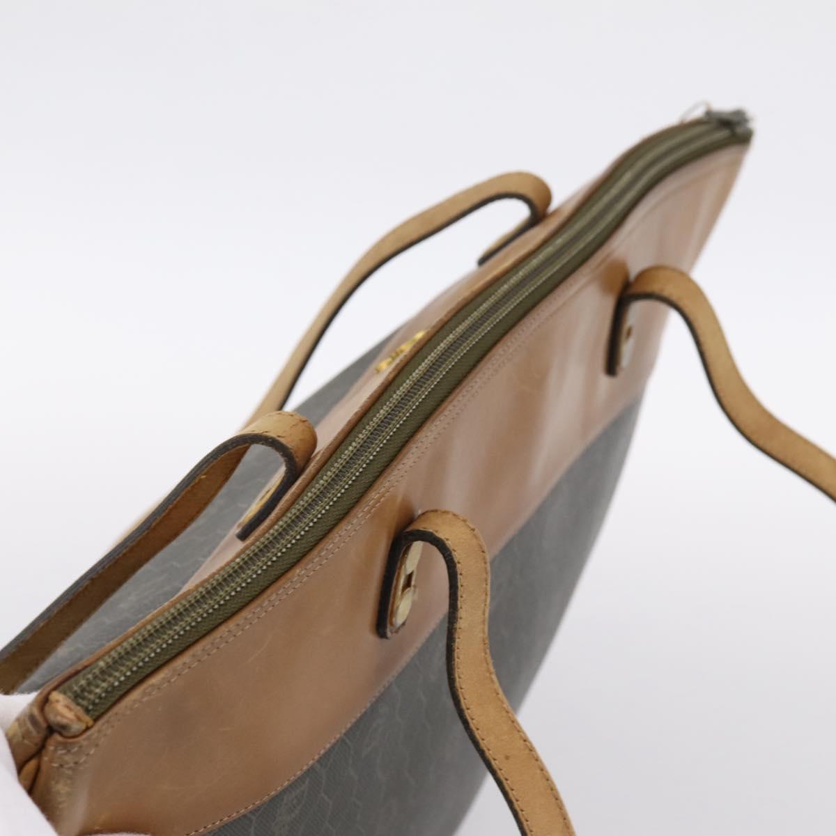 Christian Dior Honeycomb Tote Bag PVC Leather Khaki Gold Tone Auth 202274