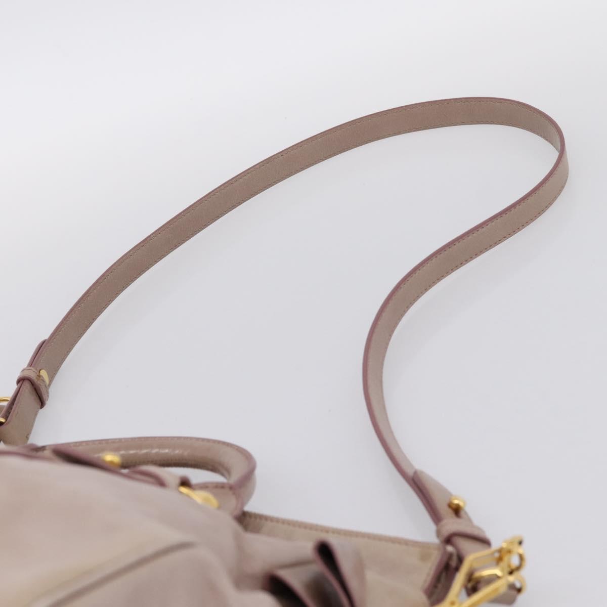 Miu Miu Vitellolux Hand Bag Leather 2way Gray Gold Auth 202277M