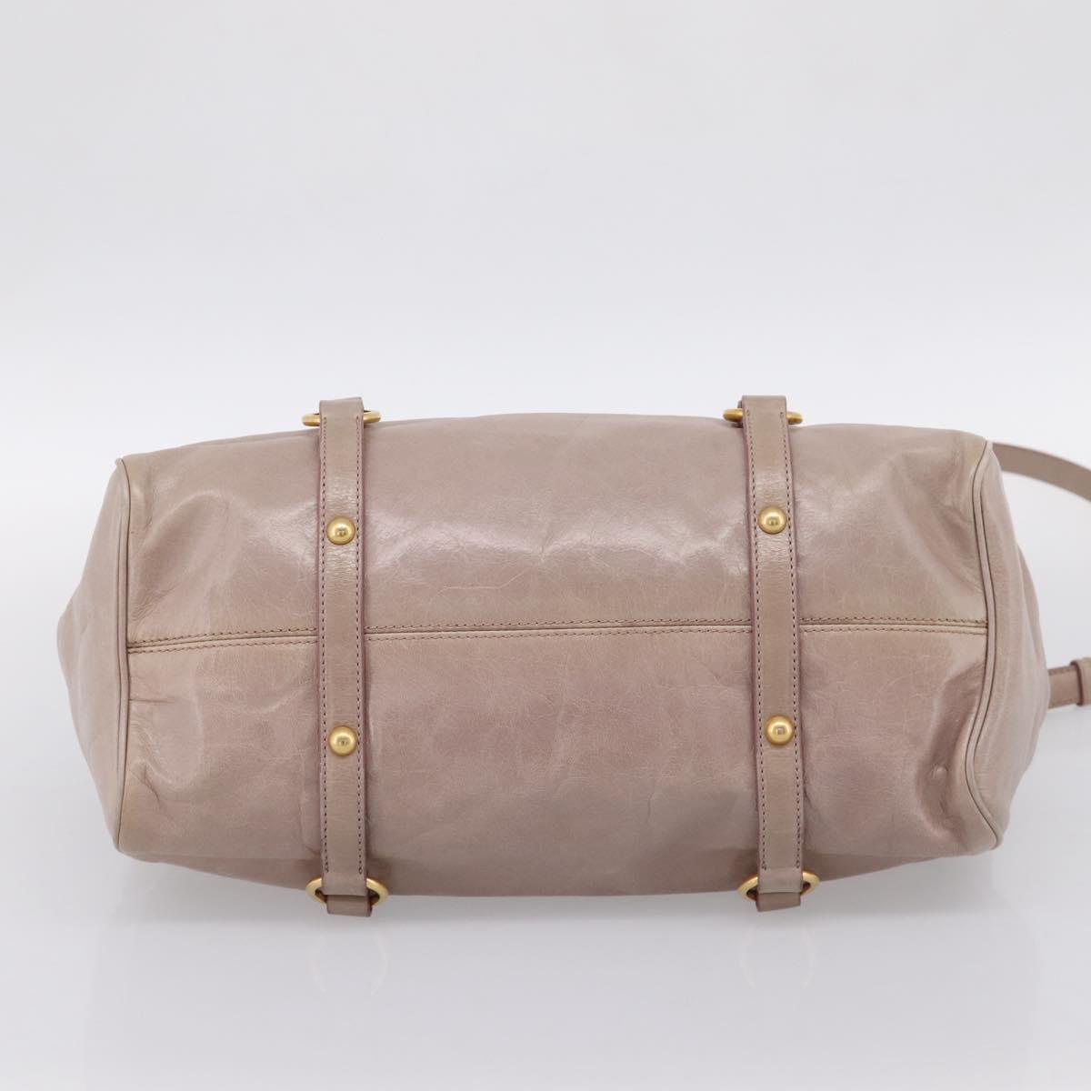 Miu Miu Vitellolux Hand Bag Leather 2way Gray Gold Auth 202277M