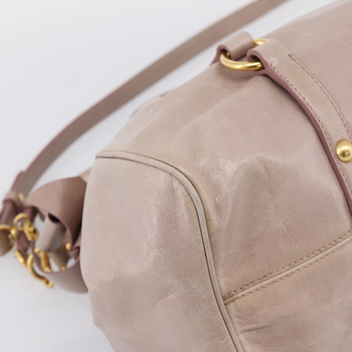 Miu Miu Vitellolux Hand Bag Leather 2way Gray Gold Auth 202277M