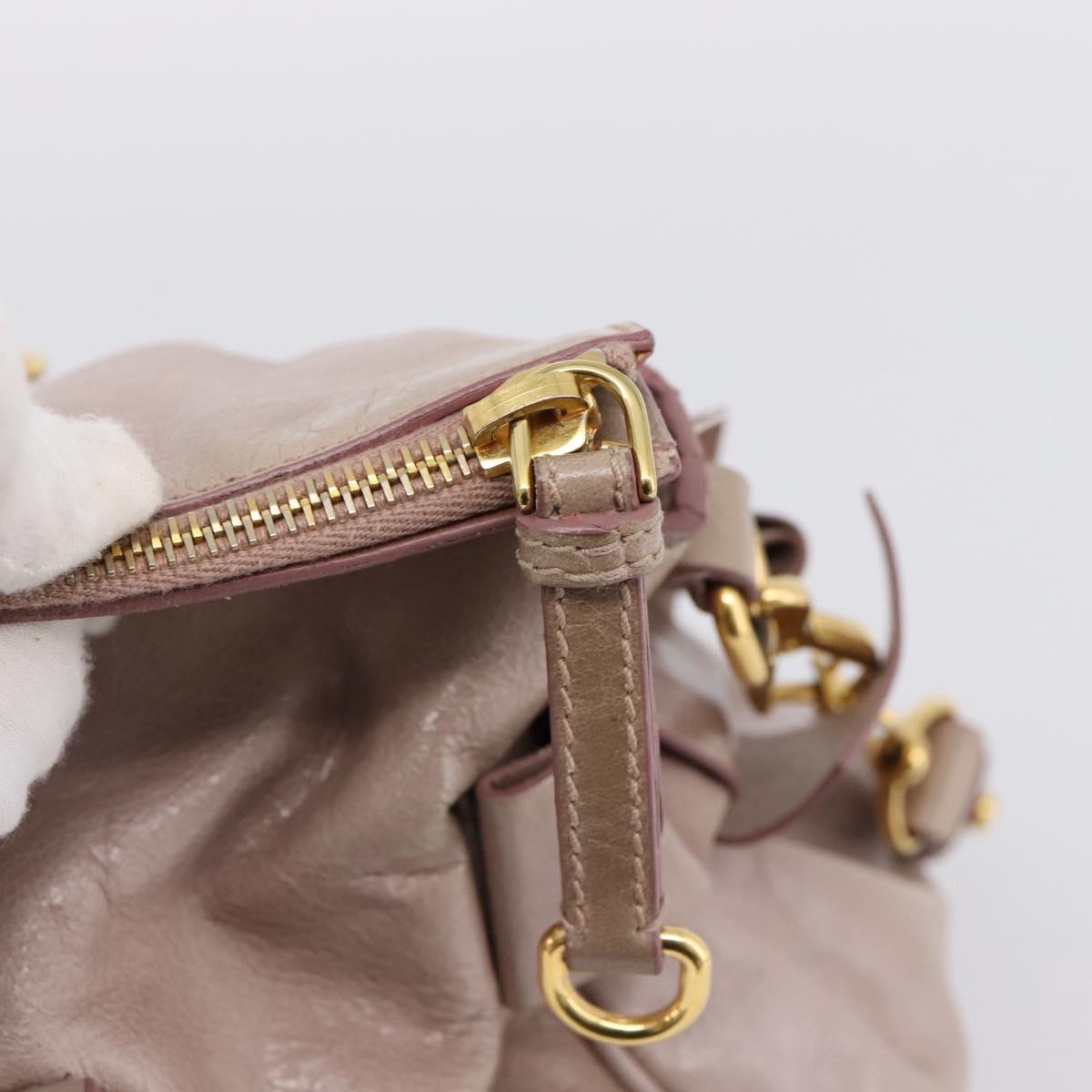 Miu Miu Vitellolux Hand Bag Leather 2way Gray Gold Auth 202277M