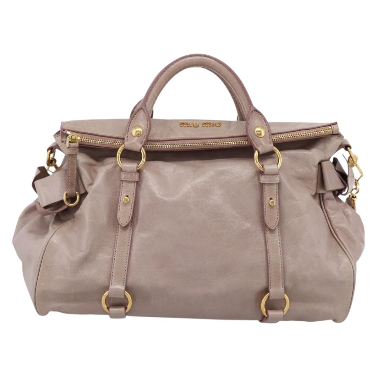 Miu Miu Vitellolux Hand Bag Leather 2way Gray Gold Auth 202277M