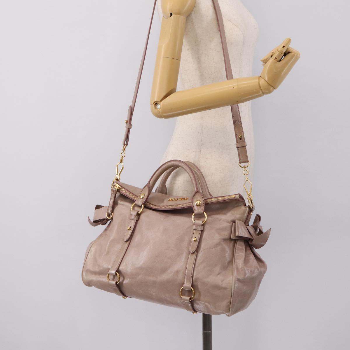 Miu Miu Vitellolux Hand Bag Leather 2way Gray Gold Auth 202277M