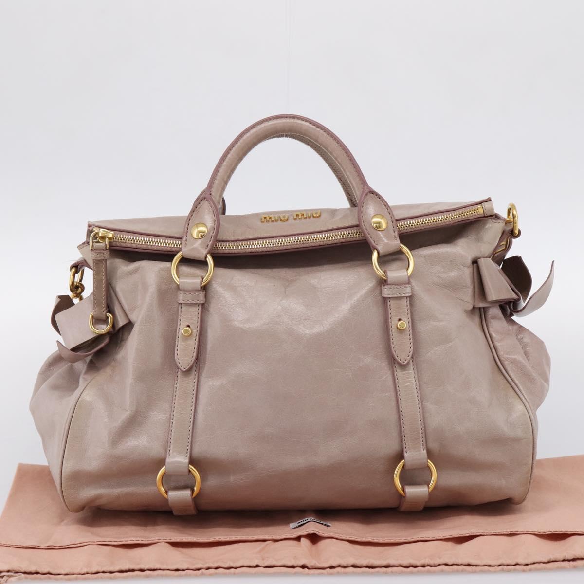 Miu Miu Vitellolux Hand Bag Leather 2way Gray Gold Auth 202277M