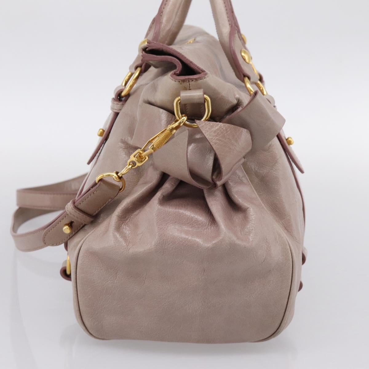 Miu Miu Vitellolux Hand Bag Leather 2way Gray Gold Auth 202277M
