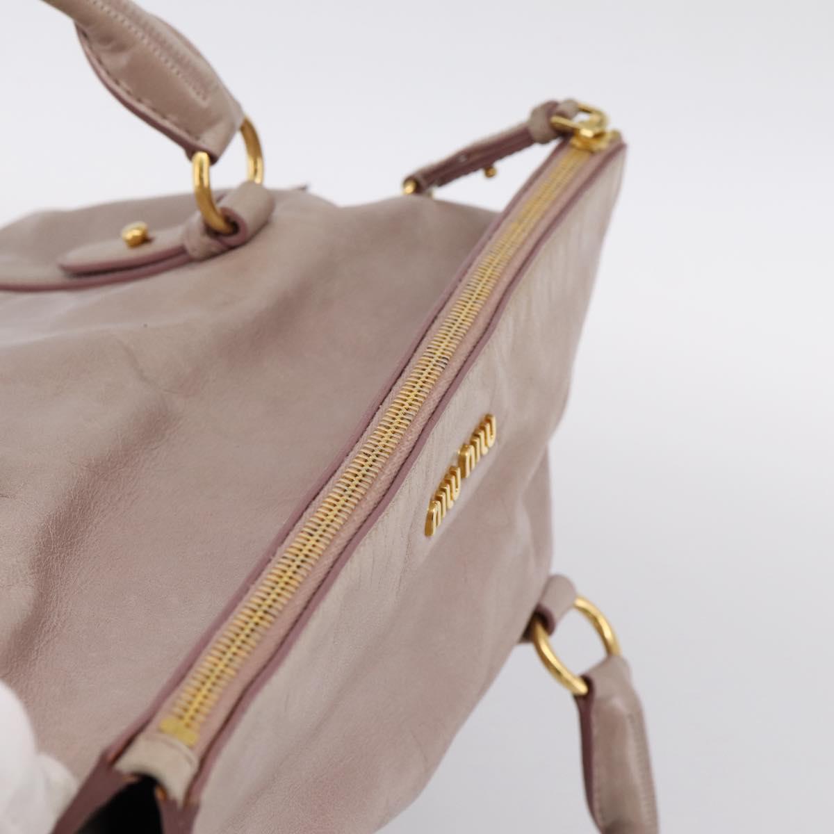 Miu Miu Vitellolux Hand Bag Leather 2way Gray Gold Auth 202277M