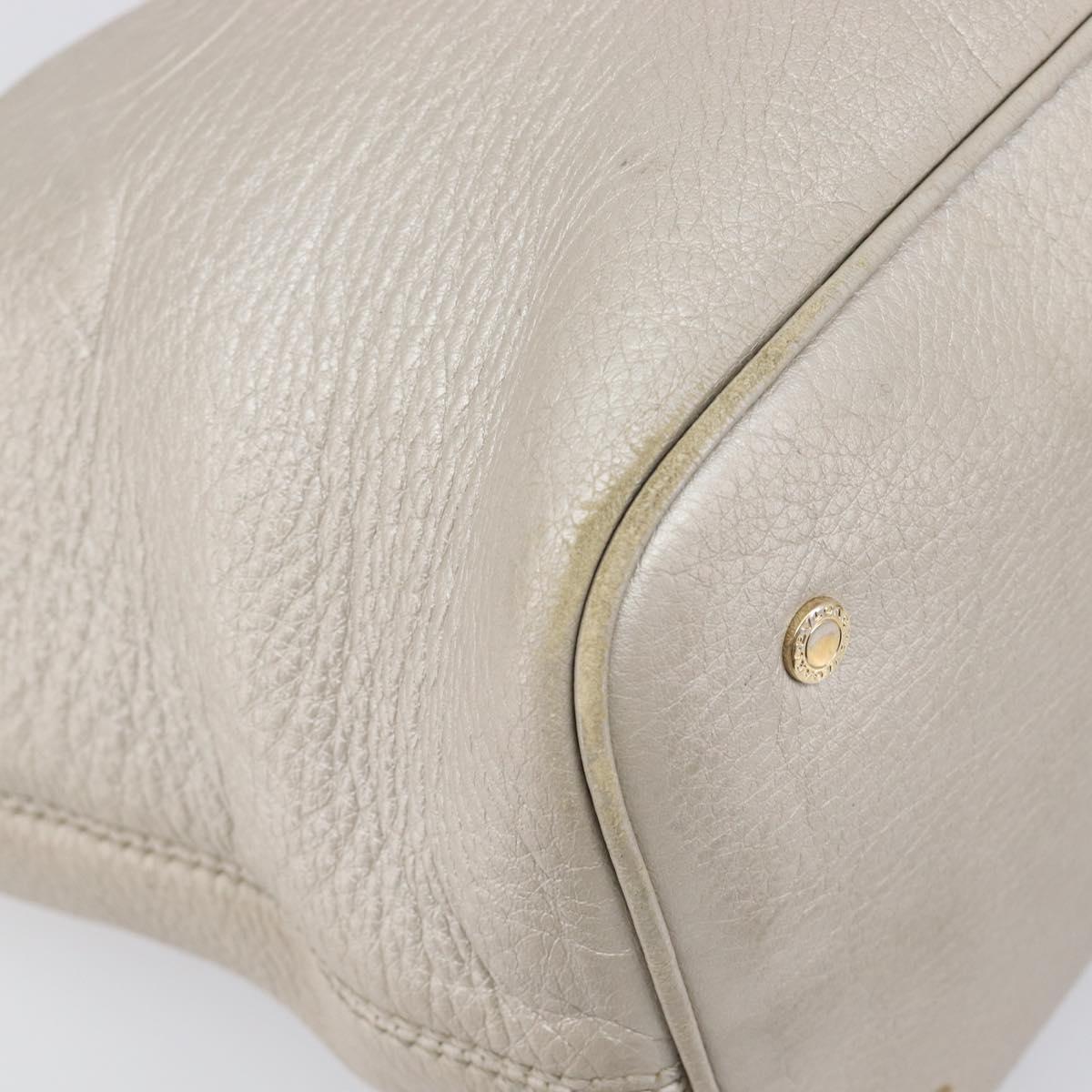 BVLGARI Tote Bag Leather Silver Auth 202279
