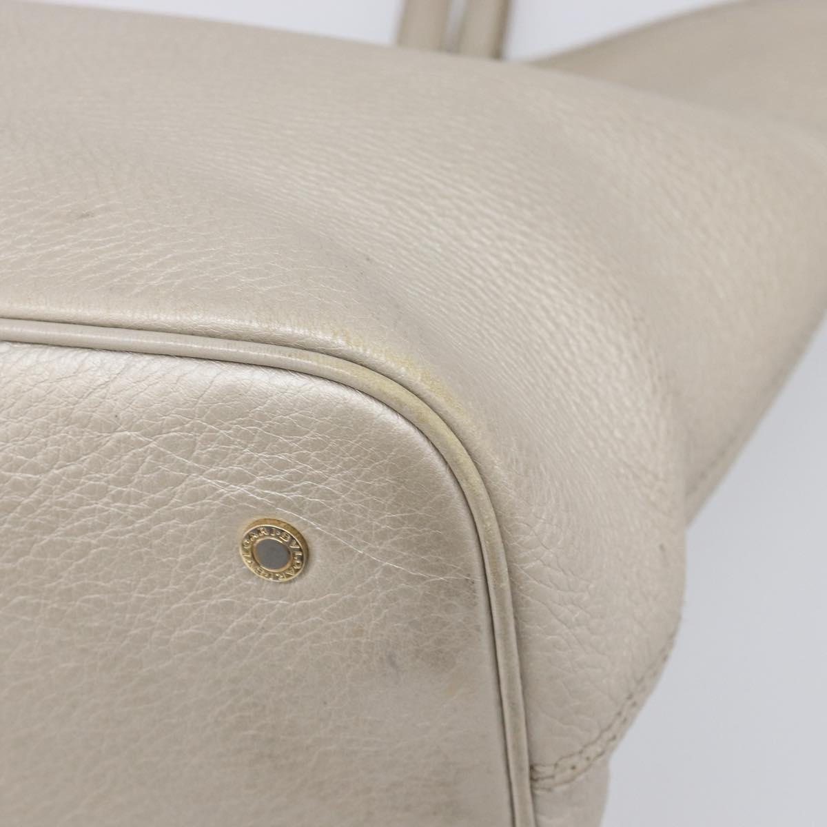 BVLGARI Tote Bag Leather Silver Auth 202279
