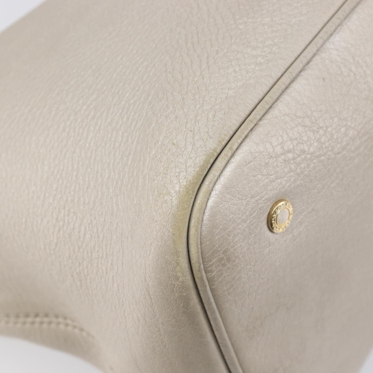 BVLGARI Tote Bag Leather Silver Auth 202279