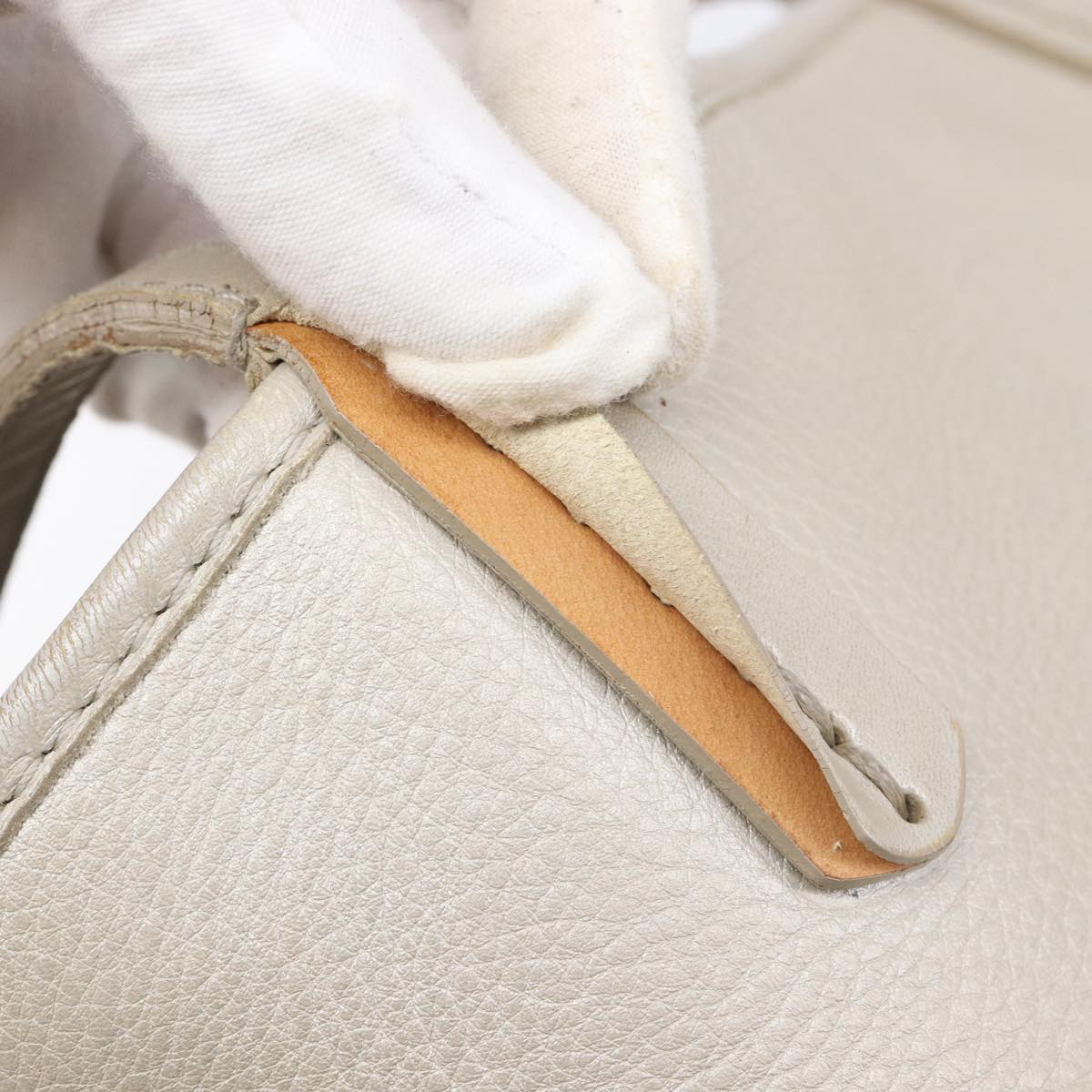BVLGARI Tote Bag Leather Silver Auth 202279