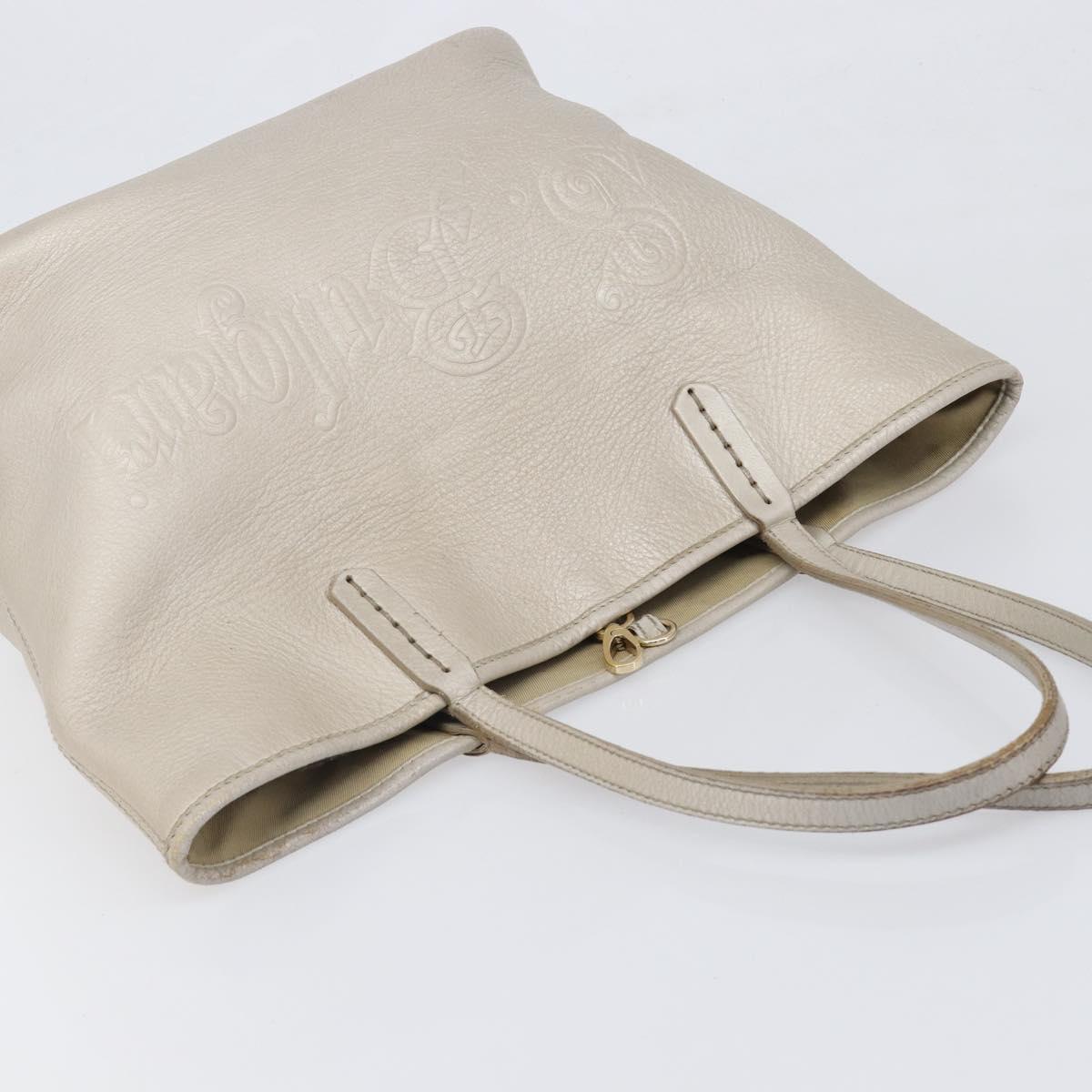 BVLGARI Tote Bag Leather Silver Auth 202279