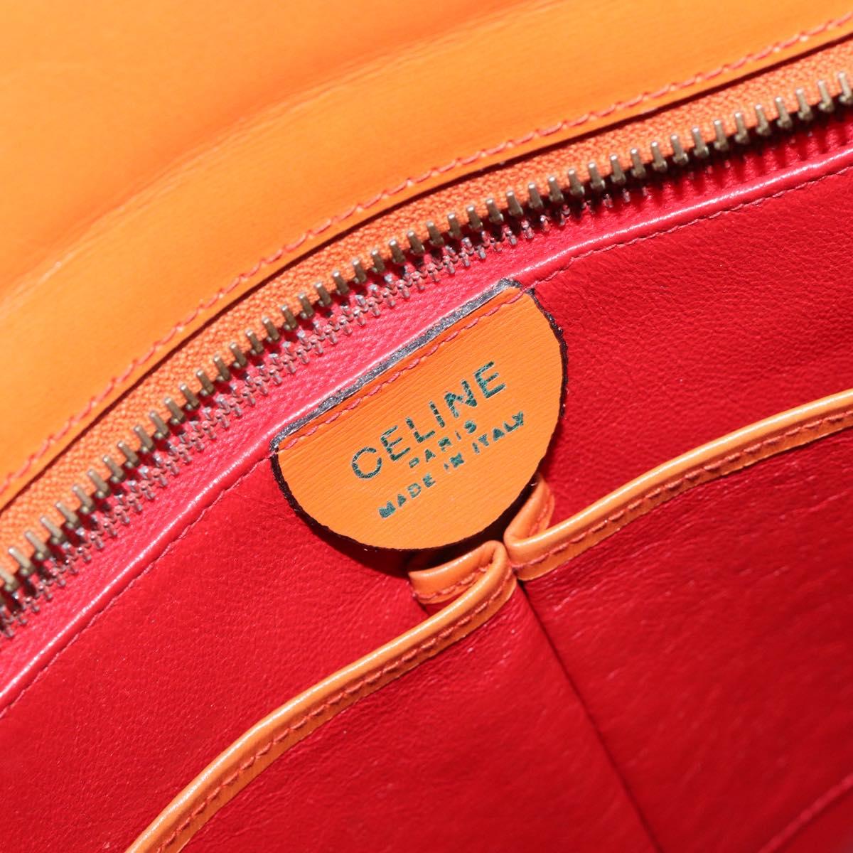 CELINE Star Ball Tote Bag Leather Orange Gold Tone Auth 202281A