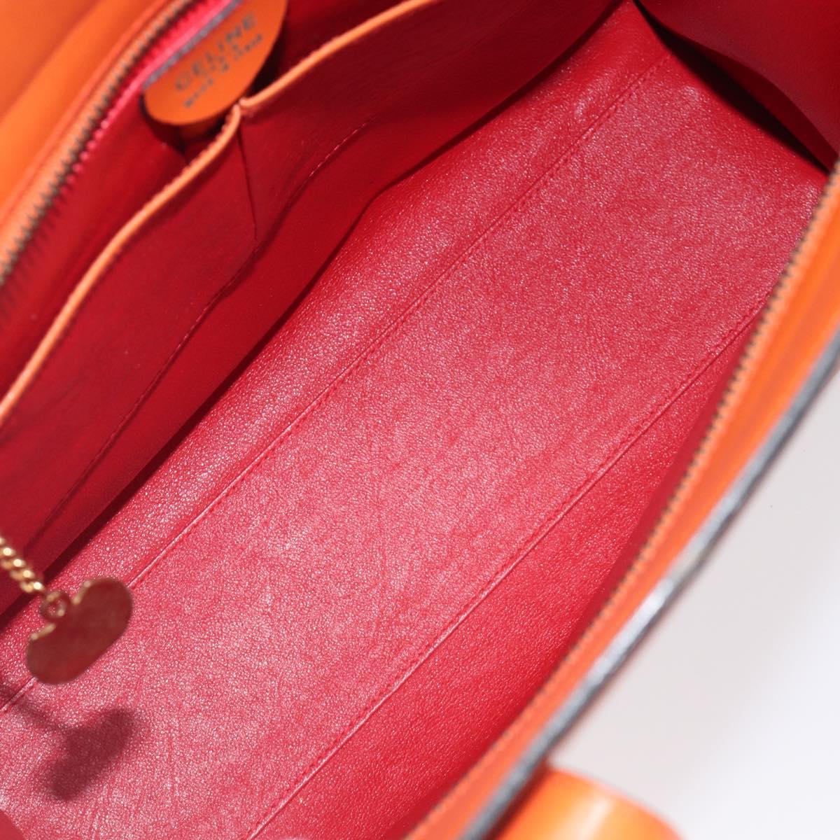 CELINE Star Ball Tote Bag Leather Orange Gold Tone Auth 202281A