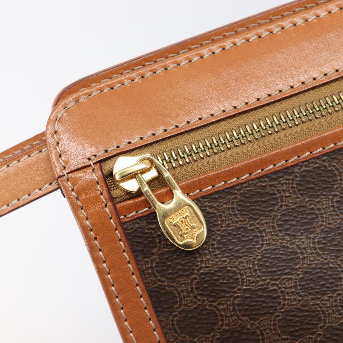 CELINE Macadam Clutch Bag PVC Leather Brown Gold Tone Auth 202284A