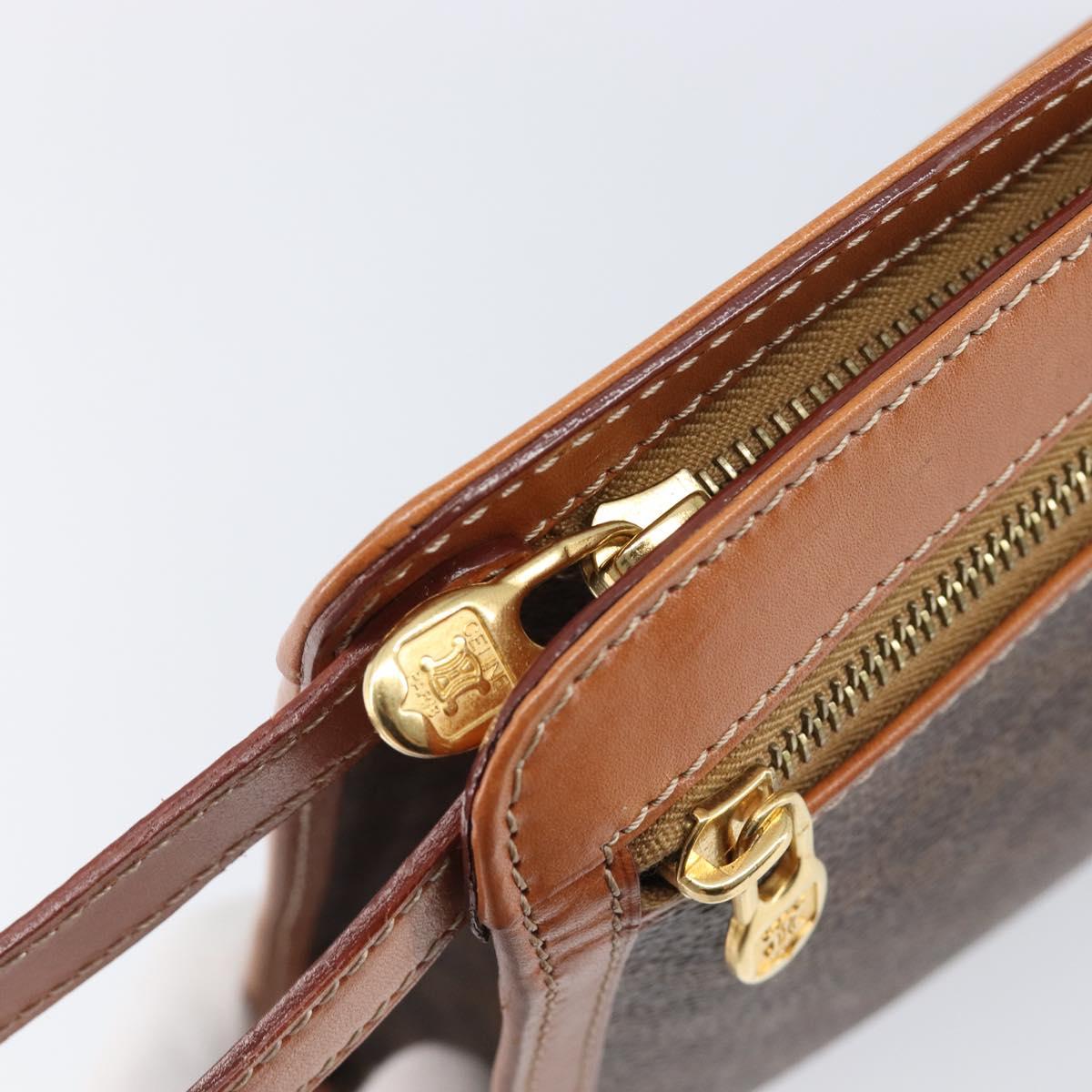 CELINE Macadam Clutch Bag PVC Leather Brown Gold Tone Auth 202284A