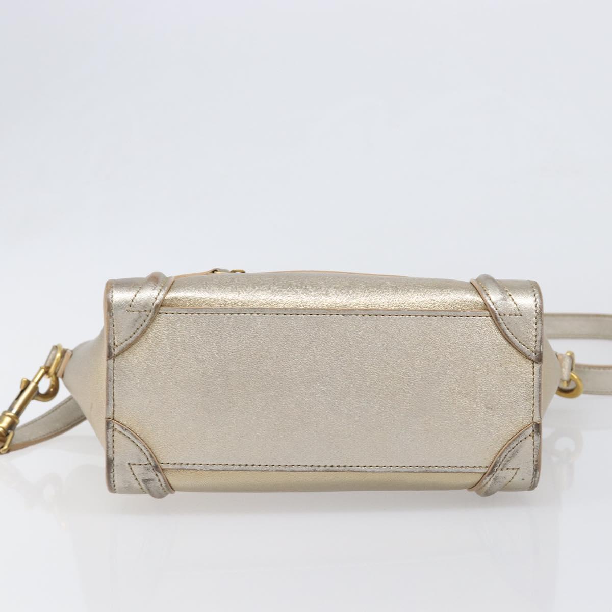 CELINE Luggage Nano Shopper Hand Bag Leather 2way Gold Auth 202288A