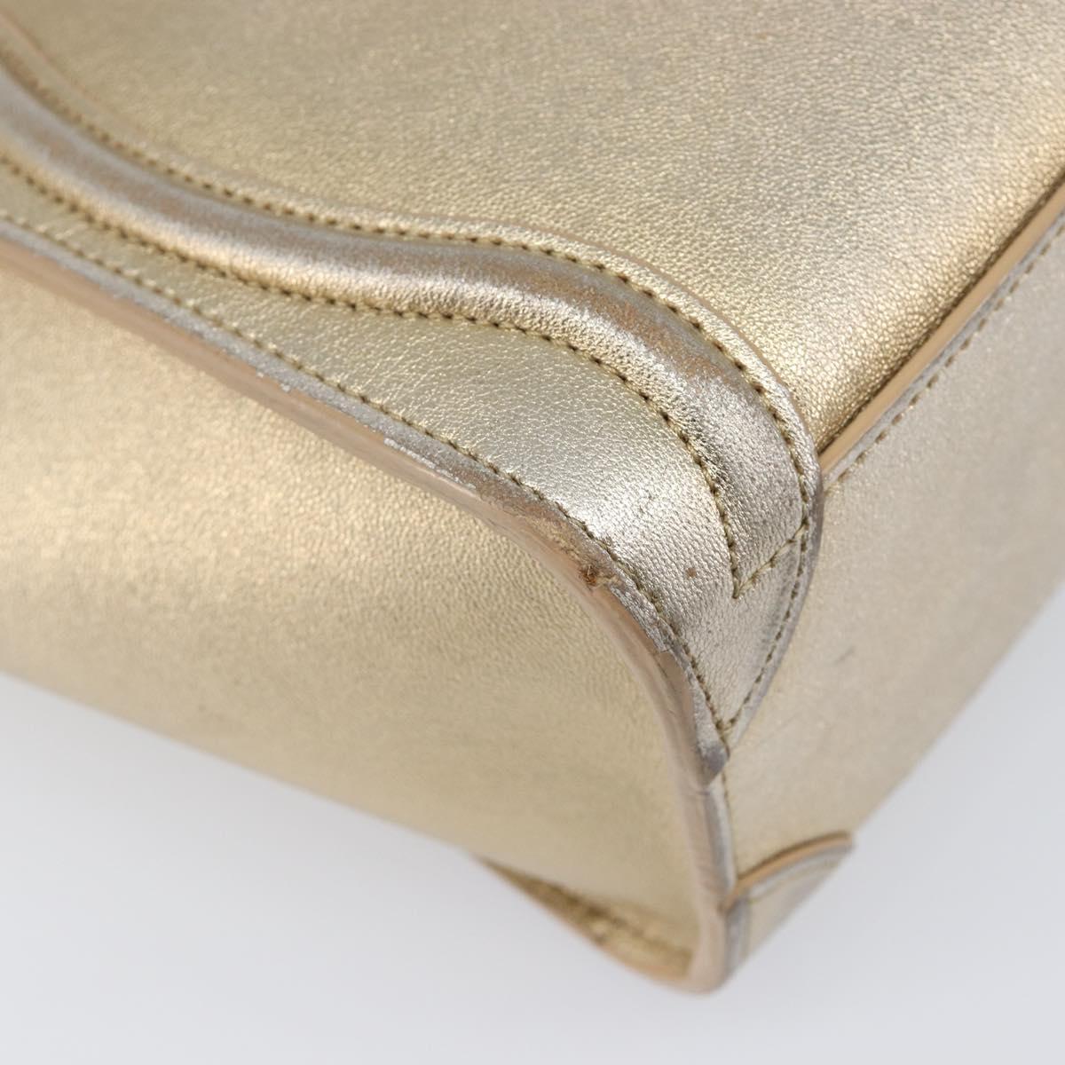 CELINE Luggage Nano Shopper Hand Bag Leather 2way Gold Auth 202288A