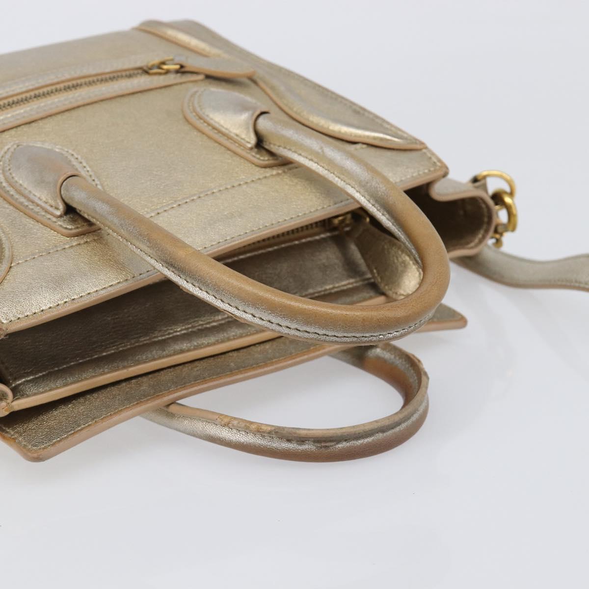 CELINE Luggage Nano Shopper Hand Bag Leather 2way Gold Auth 202288A