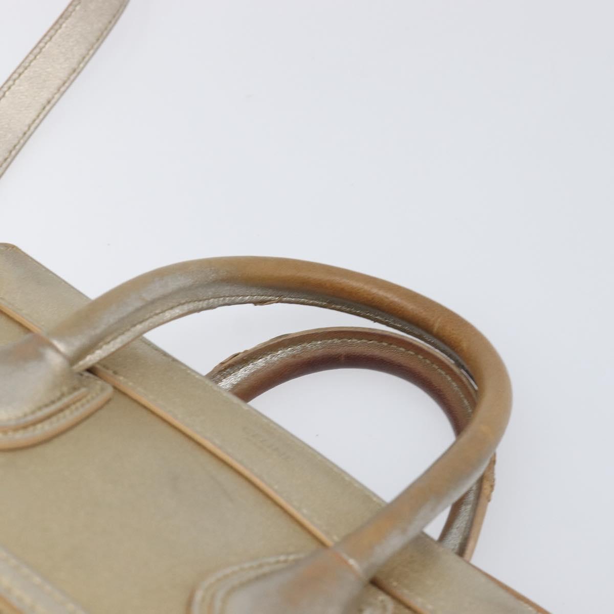 CELINE Luggage Nano Shopper Hand Bag Leather 2way Gold Auth 202288A