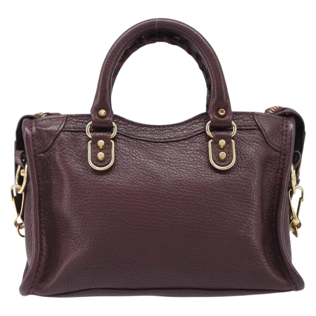 BALENCIAGA Classic Metallic Edge Nano City Leather Bordeaux 505982 Auth 202292V