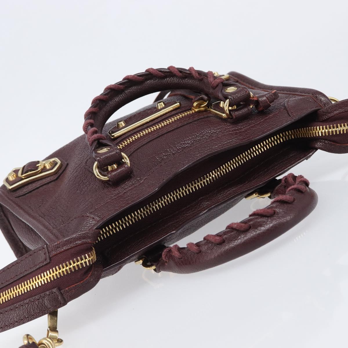 BALENCIAGA Classic Metallic Edge Nano City Leather Bordeaux 505982 Auth 202292V