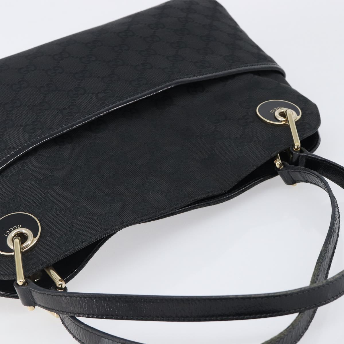 GUCCI GG Canvas Tote Bag Black Gold Tone 121023 Auth 202293A