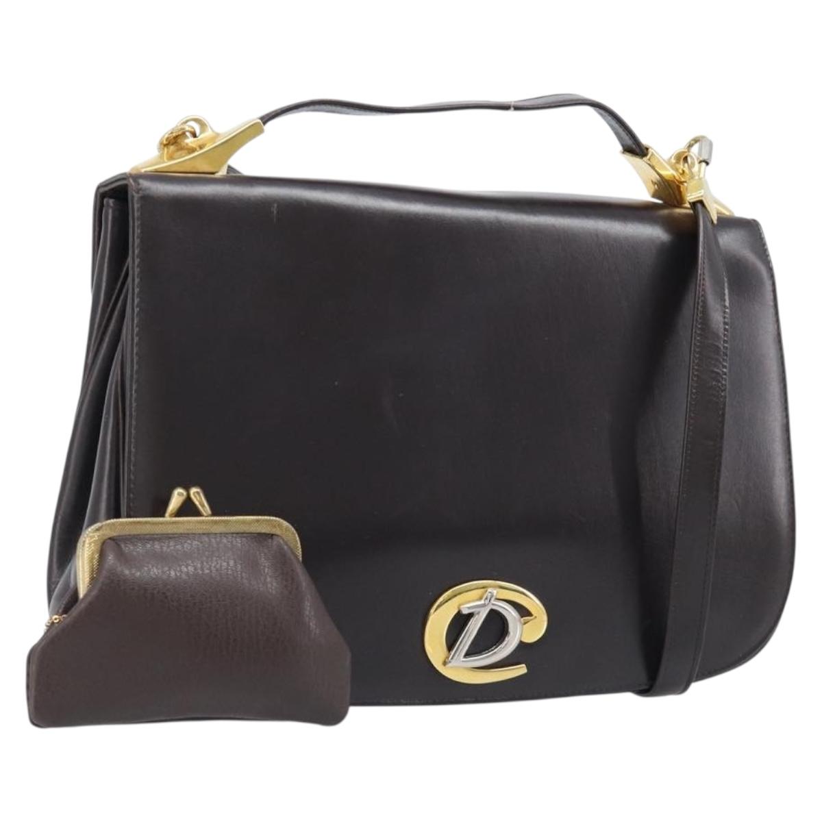 Christian Dior Shoulder Bag Calf Skin 2way Brown Gold Tone Auth 202295A