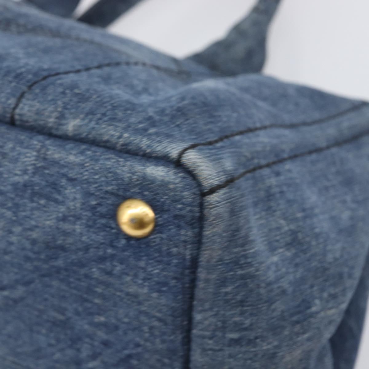 PRADA Canapa MM Hand Bag Denim Blue Gold Tone Auth 202300A